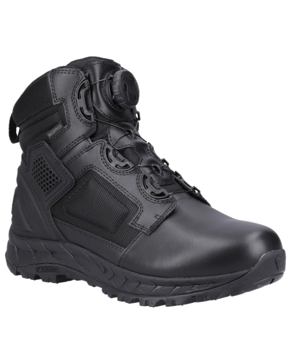 Black Coloured Magnum Mens Spider Exo 6.0 Waterproof M-Lock Occupational Boots on white background