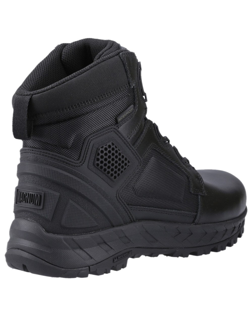 Black Coloured Magnum Mens Spider Exo 6.0 Waterproof M-Lock Occupational Boots on white background