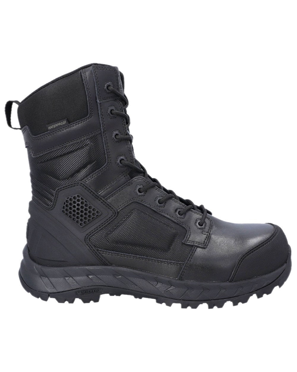 Black Coloured Magnum Mens Spider Exo 8.0 CT Waterproof Safety Boots on white background