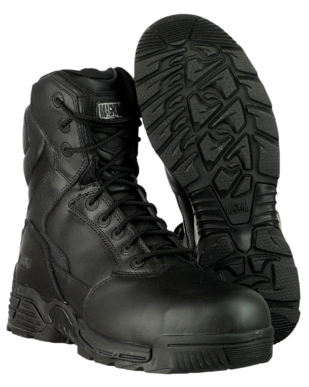 Black Coloured Magnum Mens Stealth Force 8.0 CT CP Uniform Safety Boots on white background