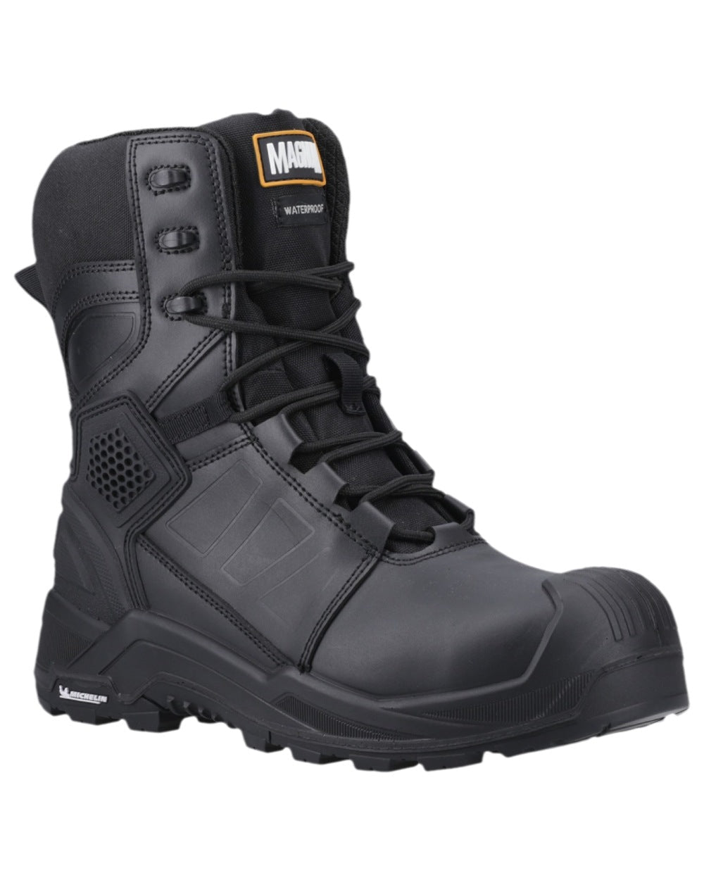 Black Coloured Magnum Mens Storm Force 8.0 Waterproof Safety Boots on white background