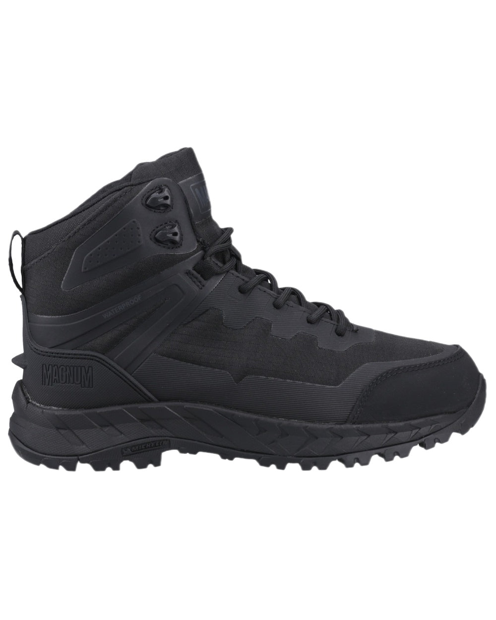 Black Coloured Magnum Ultima Pro 6.0 Waterproof Uniform Boots on white background
