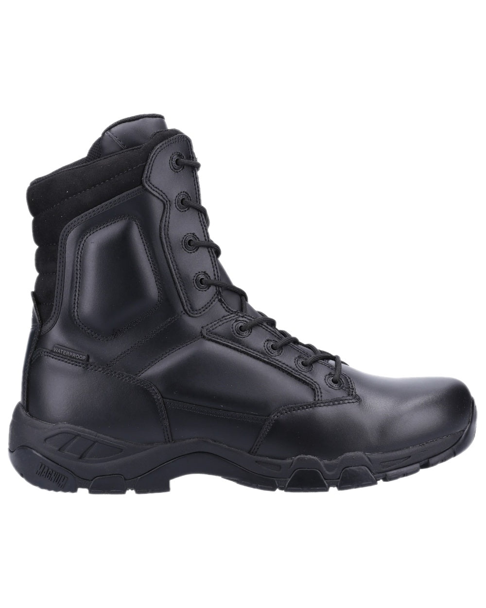 Black Coloured Magnum Viper Pro 8.0 Plus Leather Waterproof Uniform Boots on white background