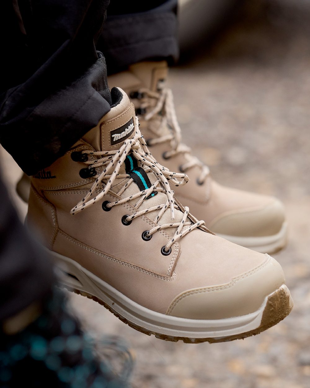 Stone Coloured Makita Mens Anjo Safety Boots on outdoor background
