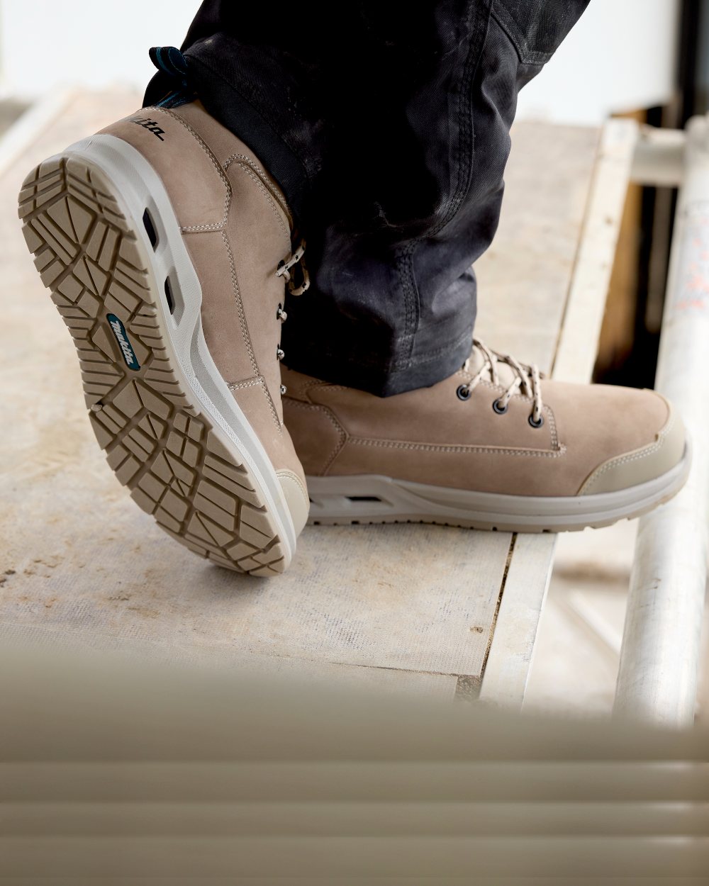 Stone Coloured Makita Mens Anjo Safety Boots on outdoor background