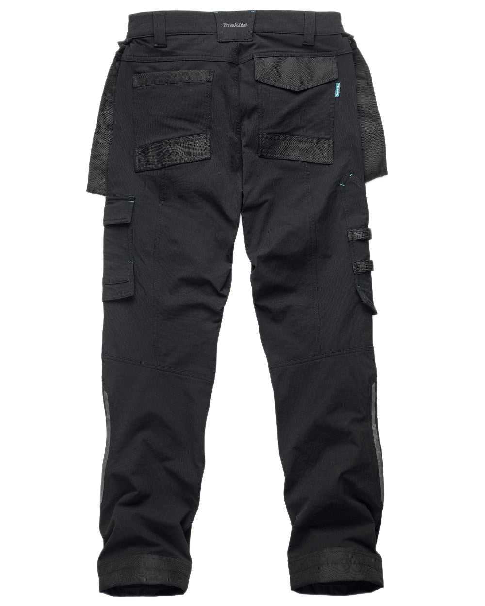 Black Coloured Makita Mens Onyx Stretch Trousers on white background