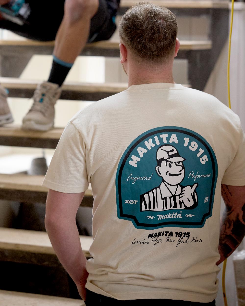 White Coloured Makita Mens Origin T-Shirt on indoor background