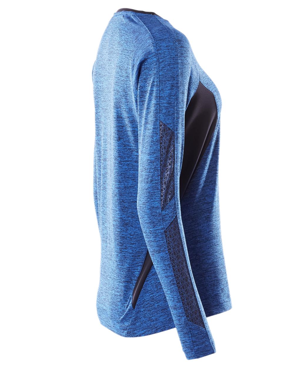 Azure Blue Dark Navy Coloured Mascot Womens Accelerate V-Neck Long Sleeved T-Shirt on white background