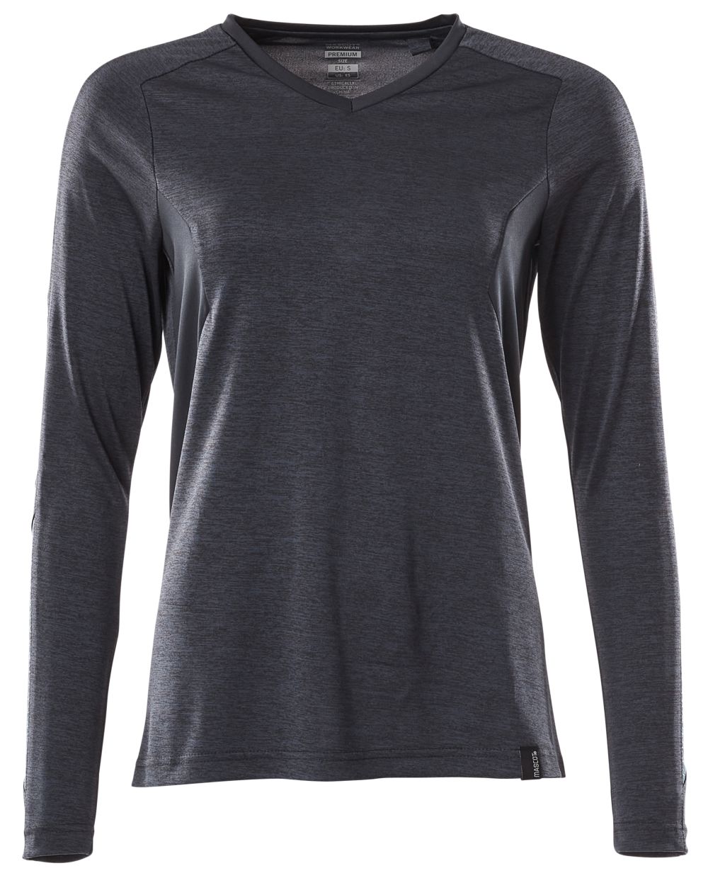 Dark Navy Coloured Mascot Womens Accelerate V-Neck Long Sleeved T-Shirt on white background