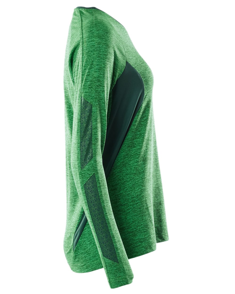Grass Green Coloured Mascot Womens Accelerate V-Neck Long Sleeved T-Shirt on white background