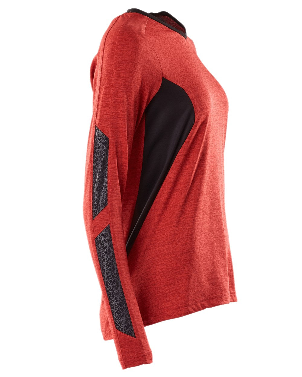 Traffic Red Black Coloured Mascot Womens Accelerate V-Neck Long Sleeved T-Shirt on white background