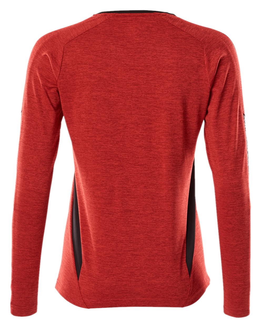 Traffic Red Black Coloured Mascot Womens Accelerate V-Neck Long Sleeved T-Shirt on white background