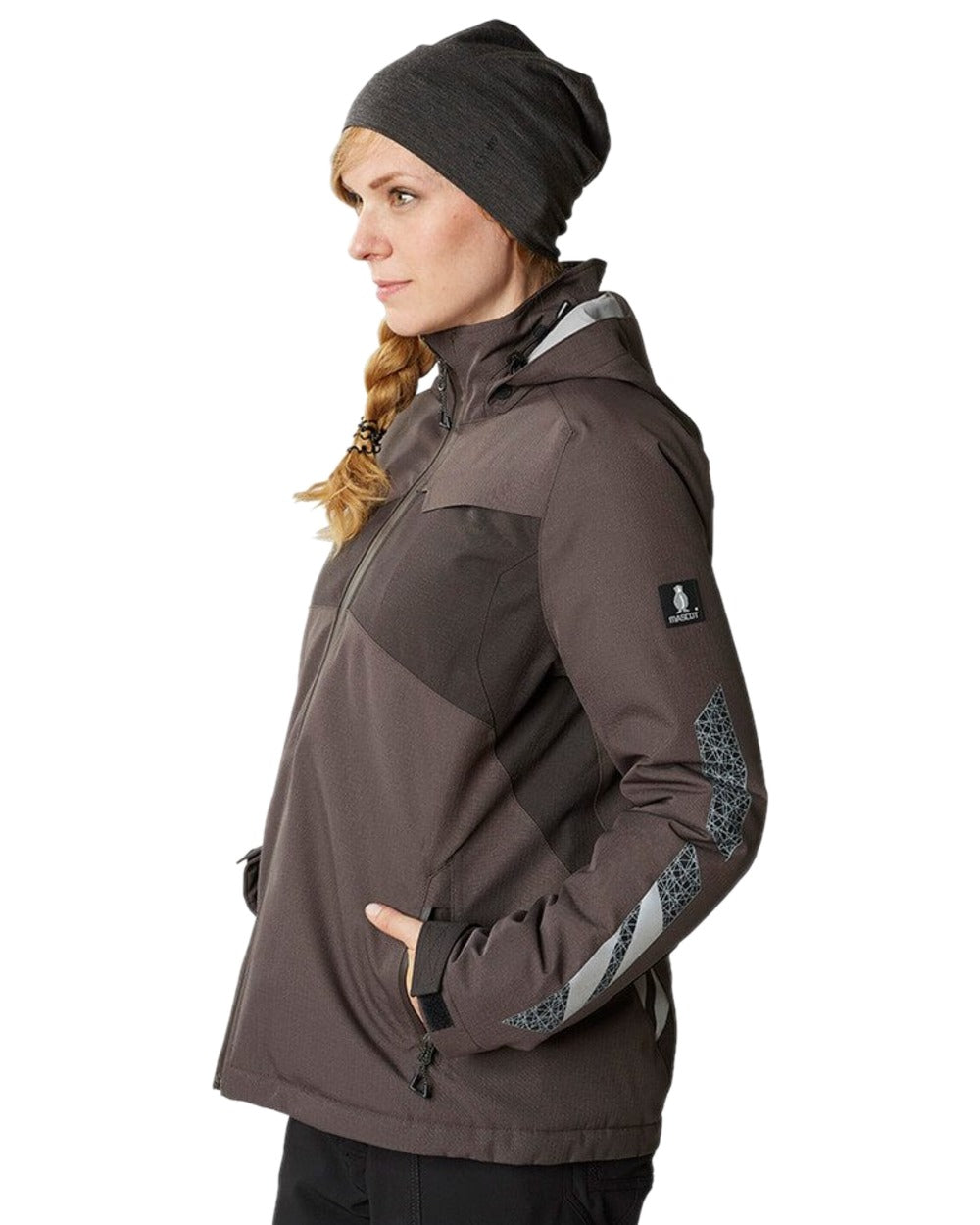 Dark Anthracite Black Coloured Mascot Womens Accelerate Winter Jacket on white background