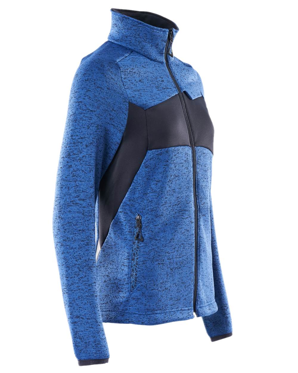 Azure Blue Dark Navy Coloured Mascot Workwear Accelerate Knitted Jumper With Zipper on white background