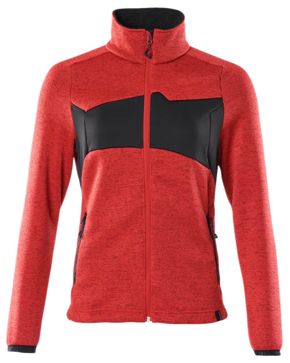 Traffic Red Black Coloured Mascot Workwear Accelerate Knitted Jumper With Zipper on white background