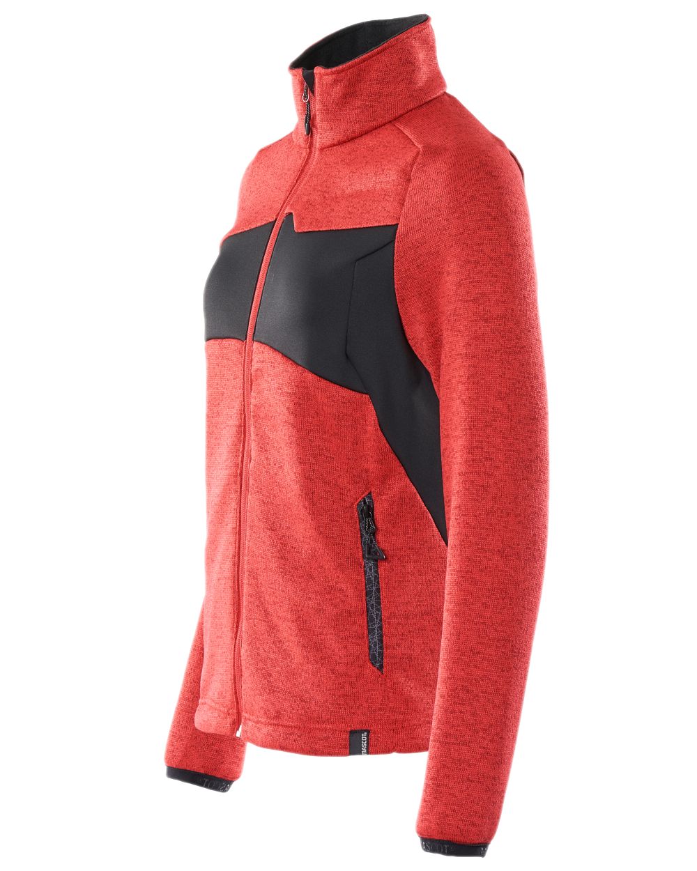 Traffic Red Black Coloured Mascot Workwear Accelerate Knitted Jumper With Zipper on white background