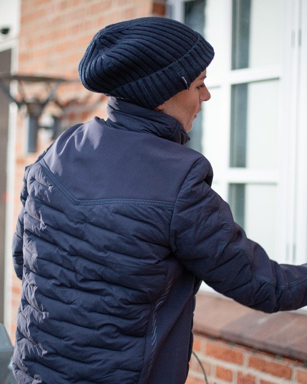 Dark Navy Coloured Mascot Workwear Customized Knitted Hat on outdoor background