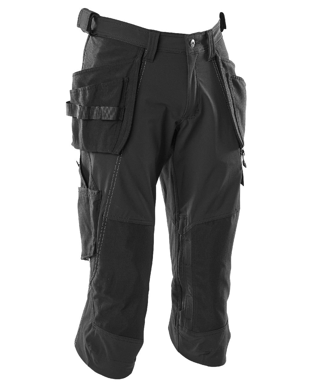 Black Coloured Mascot Workwear Mens Accelerate 3/4 Length Trousers With Holster Pockets on white background