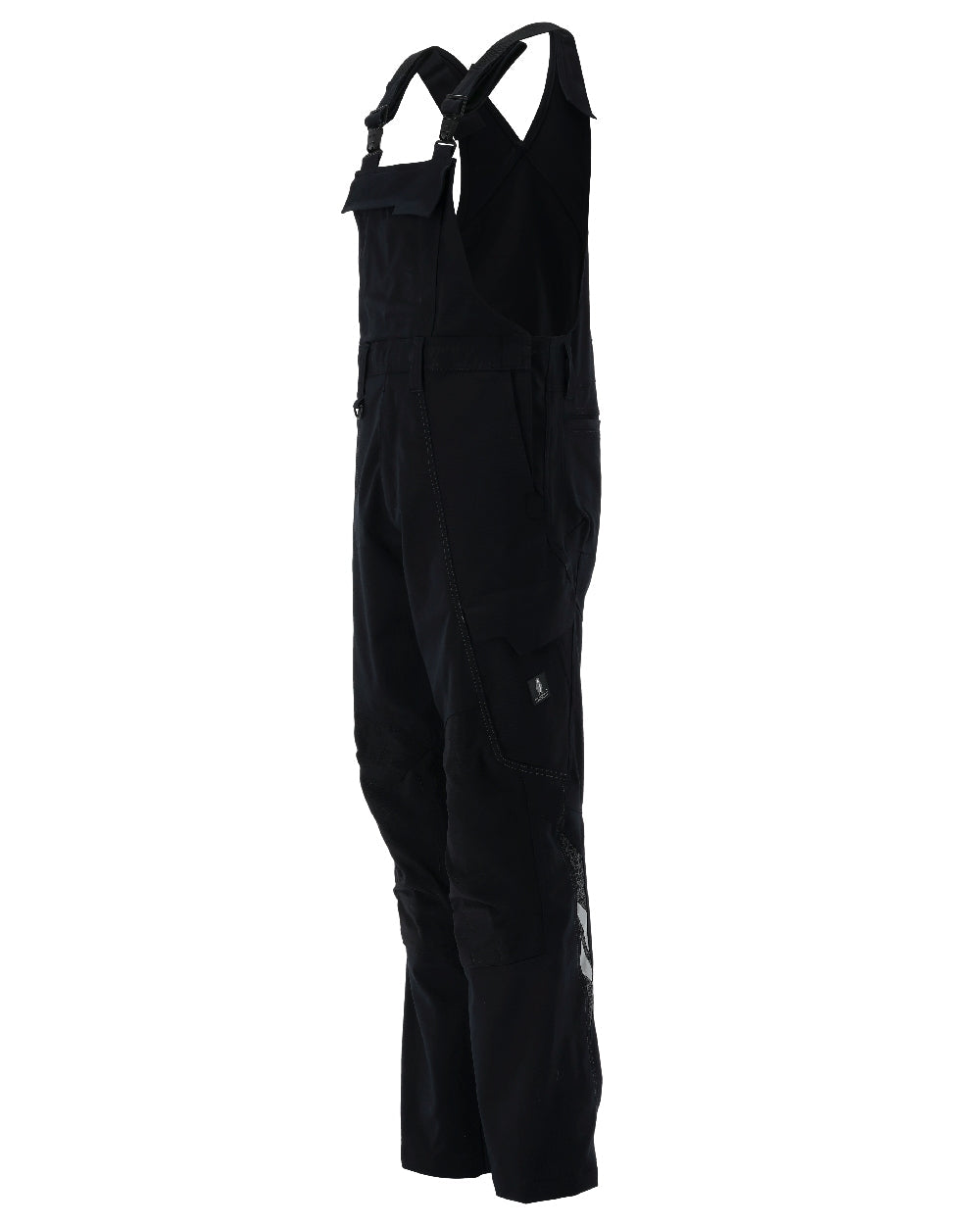 Black Coloured Mascot Workwear Mens Accelerate Bib & Brace With Kneepad Pockets on white background