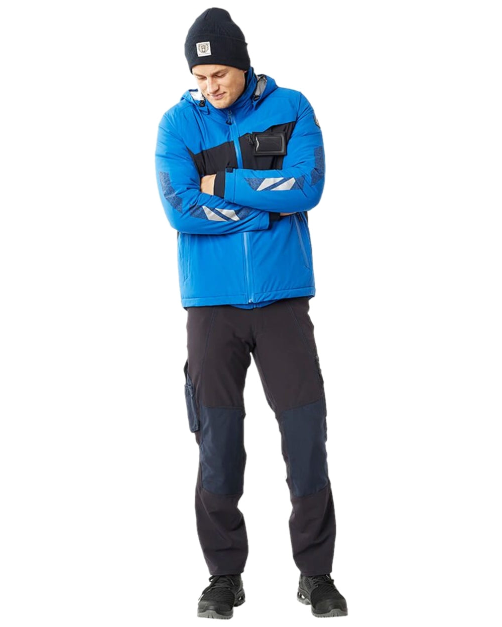 Azure Blue Dark Navy Coloured Mascot Workwear Mens Accelerate Breathable Winter Jacket on white background