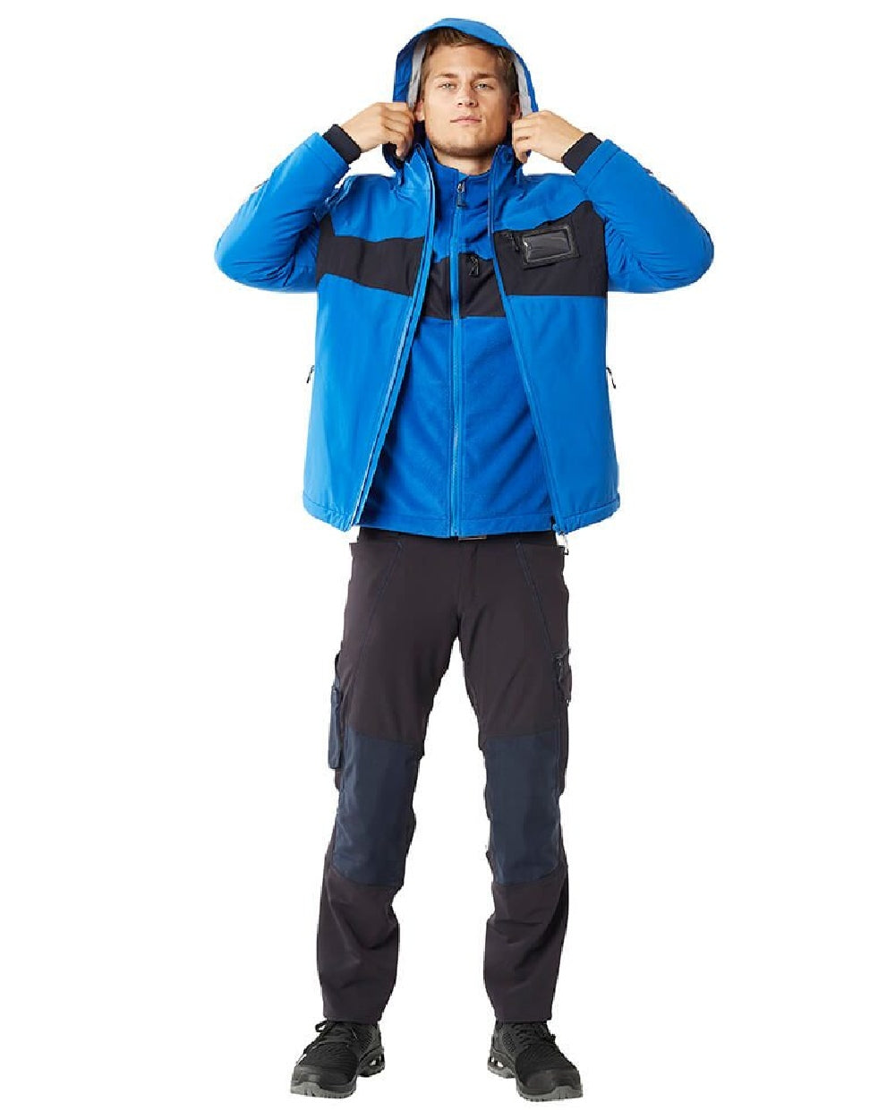Azure Blue Dark Navy Coloured Mascot Workwear Mens Accelerate Fleece Jacket on white background