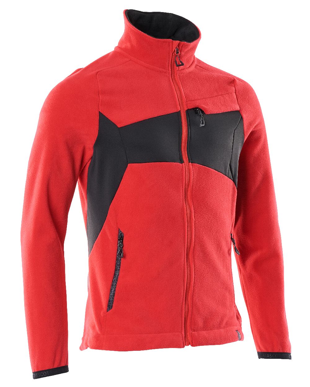 Traffic Red Black Coloured Mascot Workwear Mens Accelerate Fleece Jacket on white background