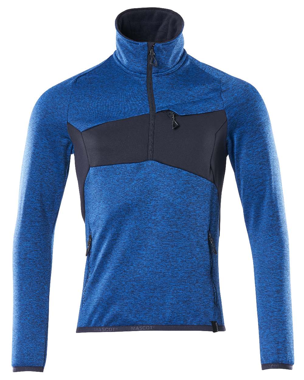 Azure Blue Dark Navy Coloured Mascot Workwear Mens Accelerate Fleece Jumper With Half Zip on white background