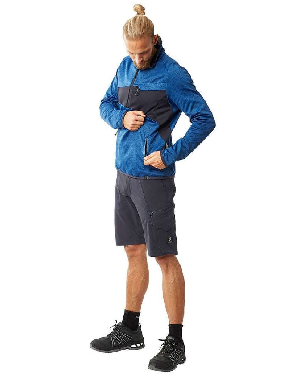 Azure Blue Dark Navy Coloured Mascot Workwear Mens Accelerate Fleece Jumper With Half Zip on white background