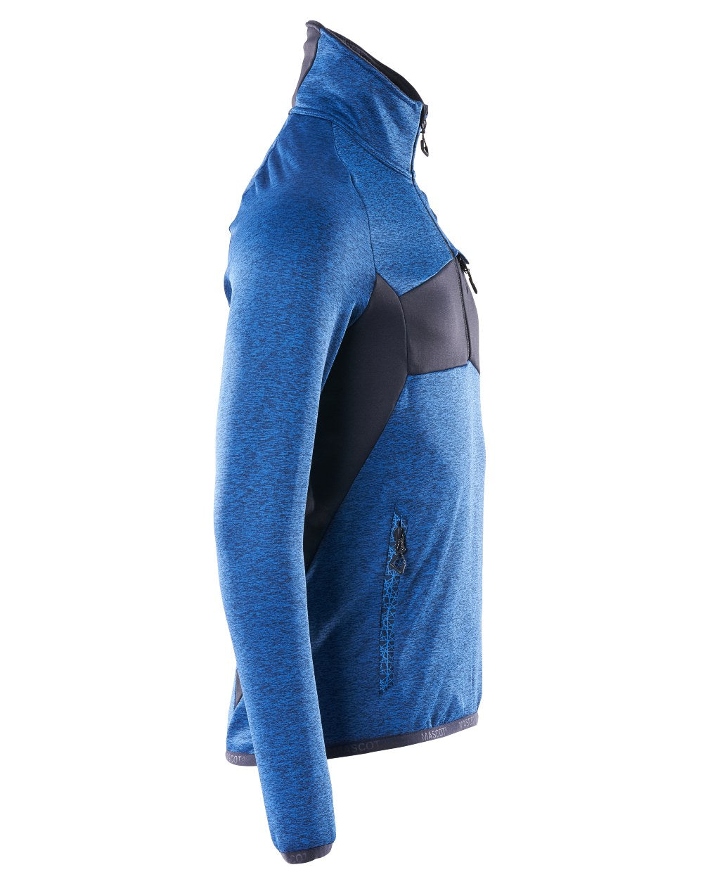 Azure Blue Dark Navy Coloured Mascot Workwear Mens Accelerate Fleece Jumper With Half Zip on white background