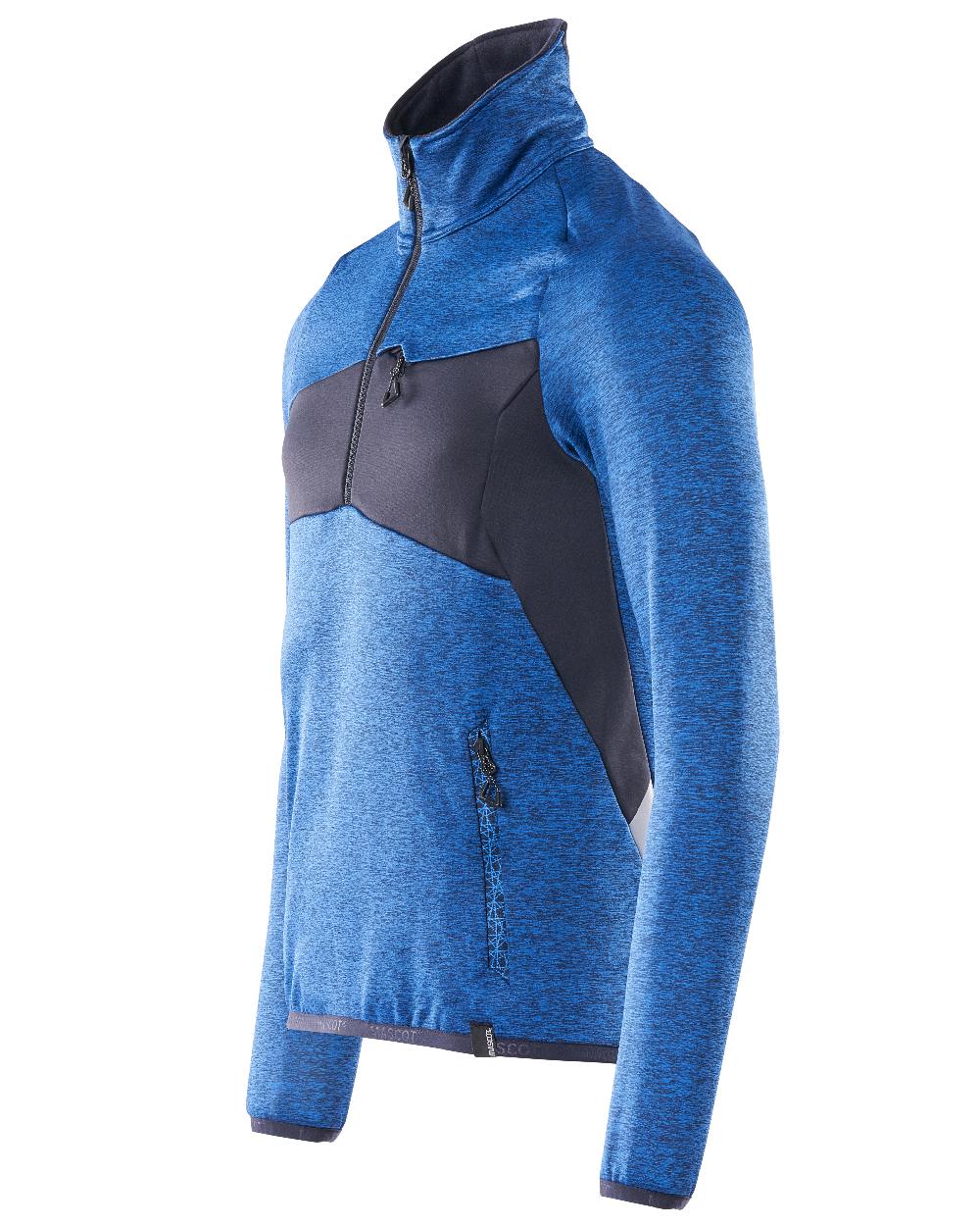 Azure Blue Dark Navy Coloured Mascot Workwear Mens Accelerate Fleece Jumper With Half Zip on white background