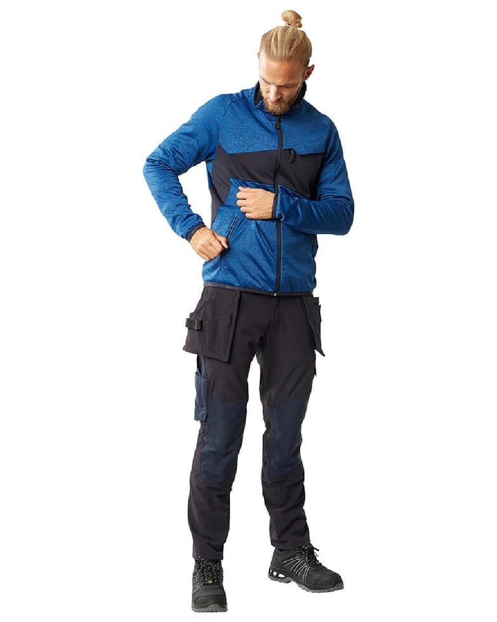 Azure Blue Dark Navy Coloured Mascot Workwear Mens Accelerate Fleece Jumper With Zipper on white background
