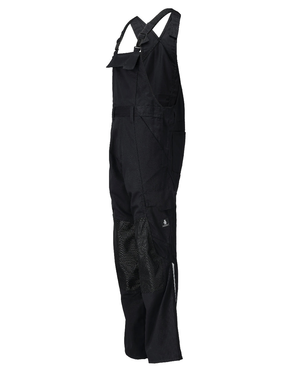 Black Coloured Mascot Workwear Mens Accelerate Lightweight Bib & Brace With Kneepad Pockets on white background
