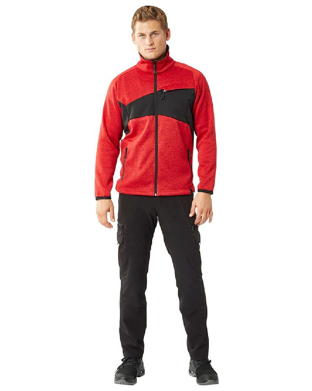 Black Coloured Mascot Workwear Mens Accelerate Lightweight Trousers With Thigh Pockets on white background
