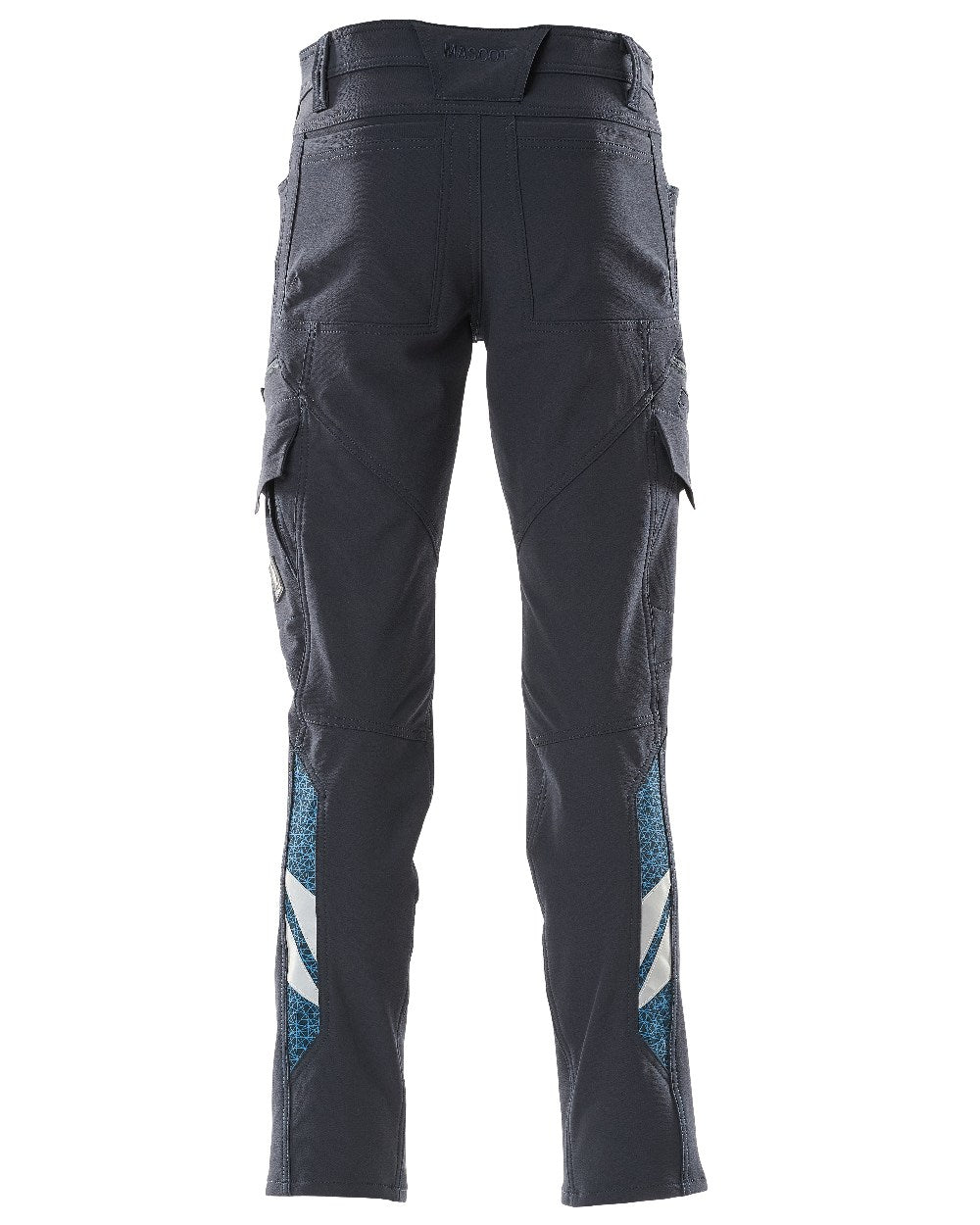 Dark Navy Coloured Mascot Workwear Mens Accelerate Lightweight Trousers With Thigh Pockets on white background