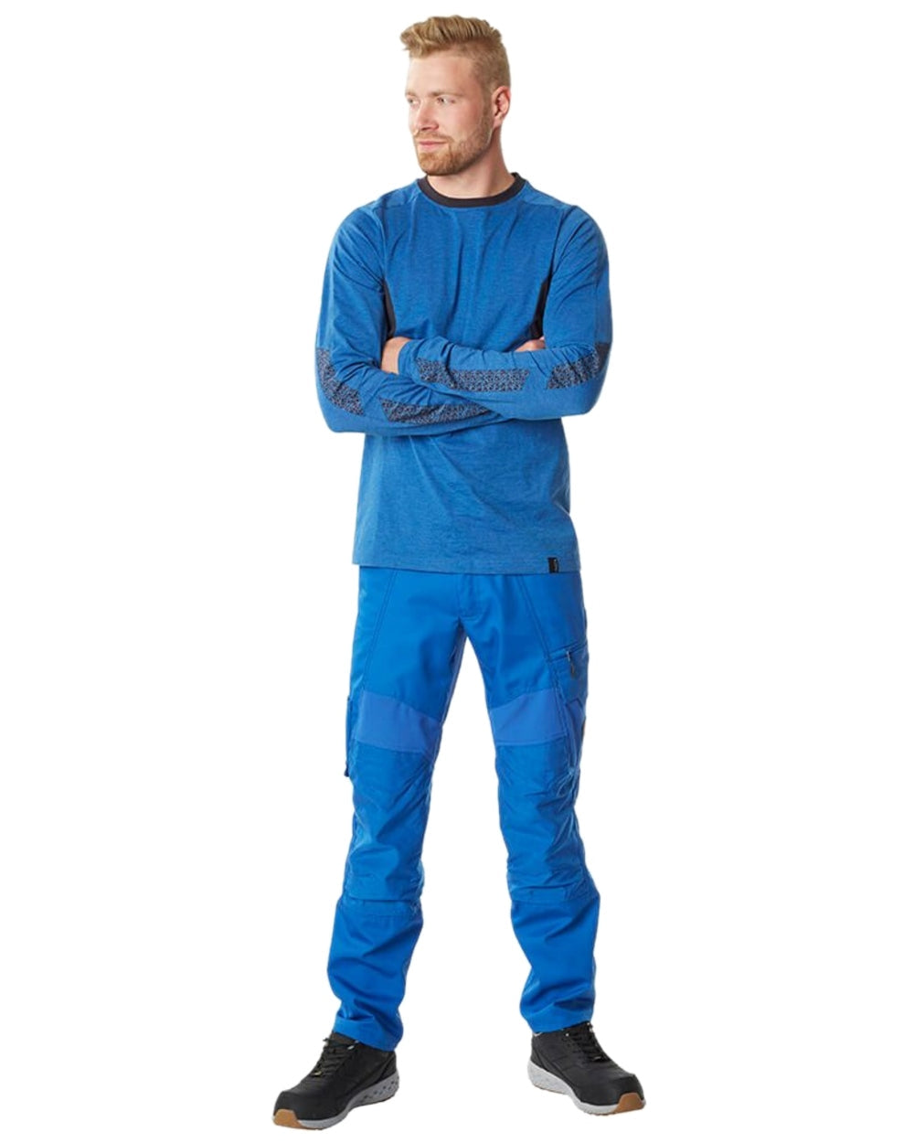 Azure Blue Dark Navy Coloured Mascot Workwear Mens Accelerate Long Sleeved T-Shirt on white background