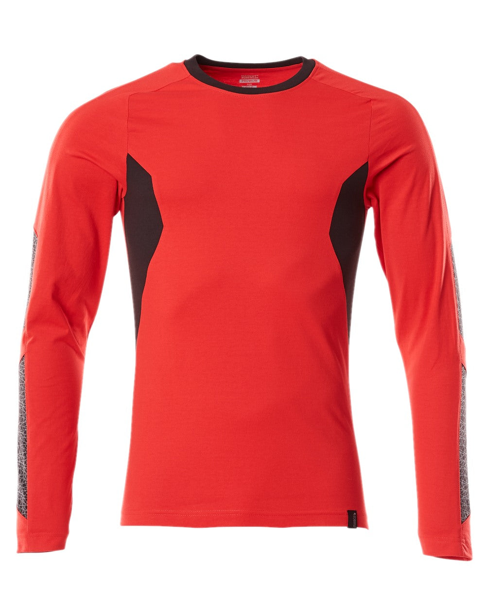 Traffic Red Black Coloured Mascot Workwear Mens Accelerate Long Sleeved T-Shirt on white background