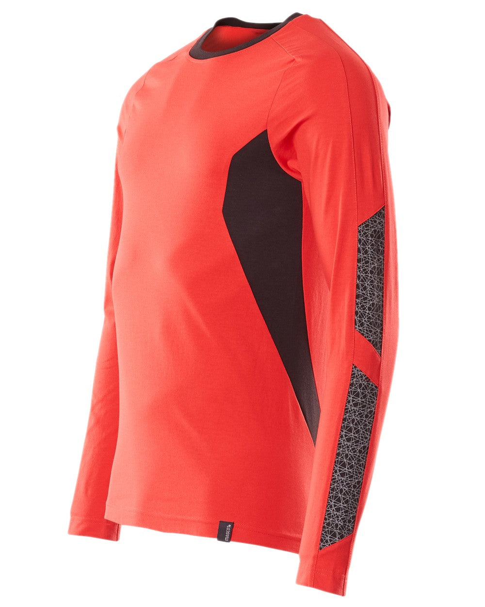 Traffic Red Black Coloured Mascot Workwear Mens Accelerate Long Sleeved T-Shirt on white background