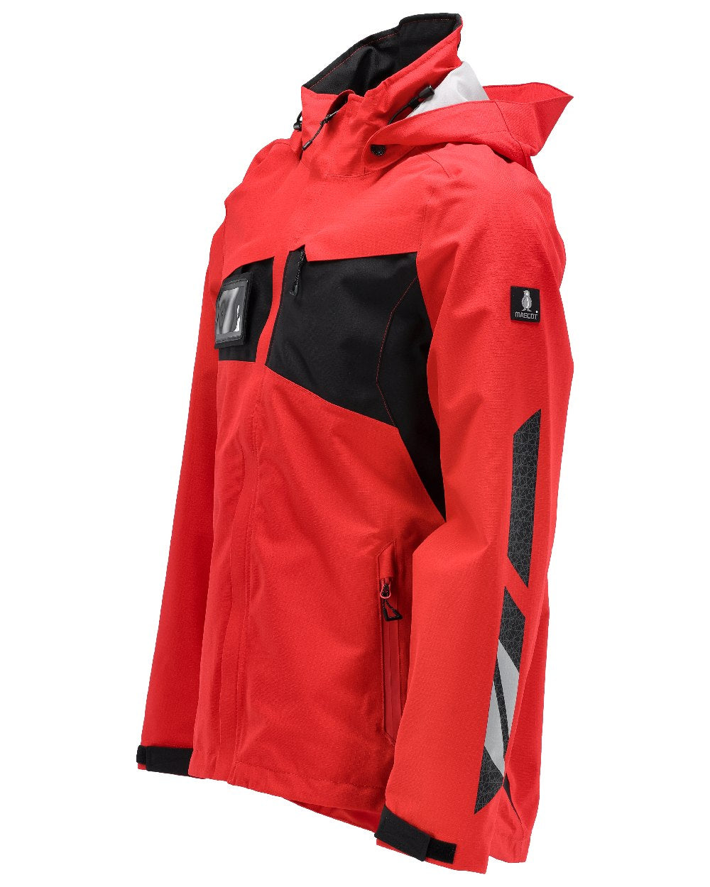 Traffic Red Black Coloured Mascot Workwear Mens Accelerate Outer Shell Jacket on white background
