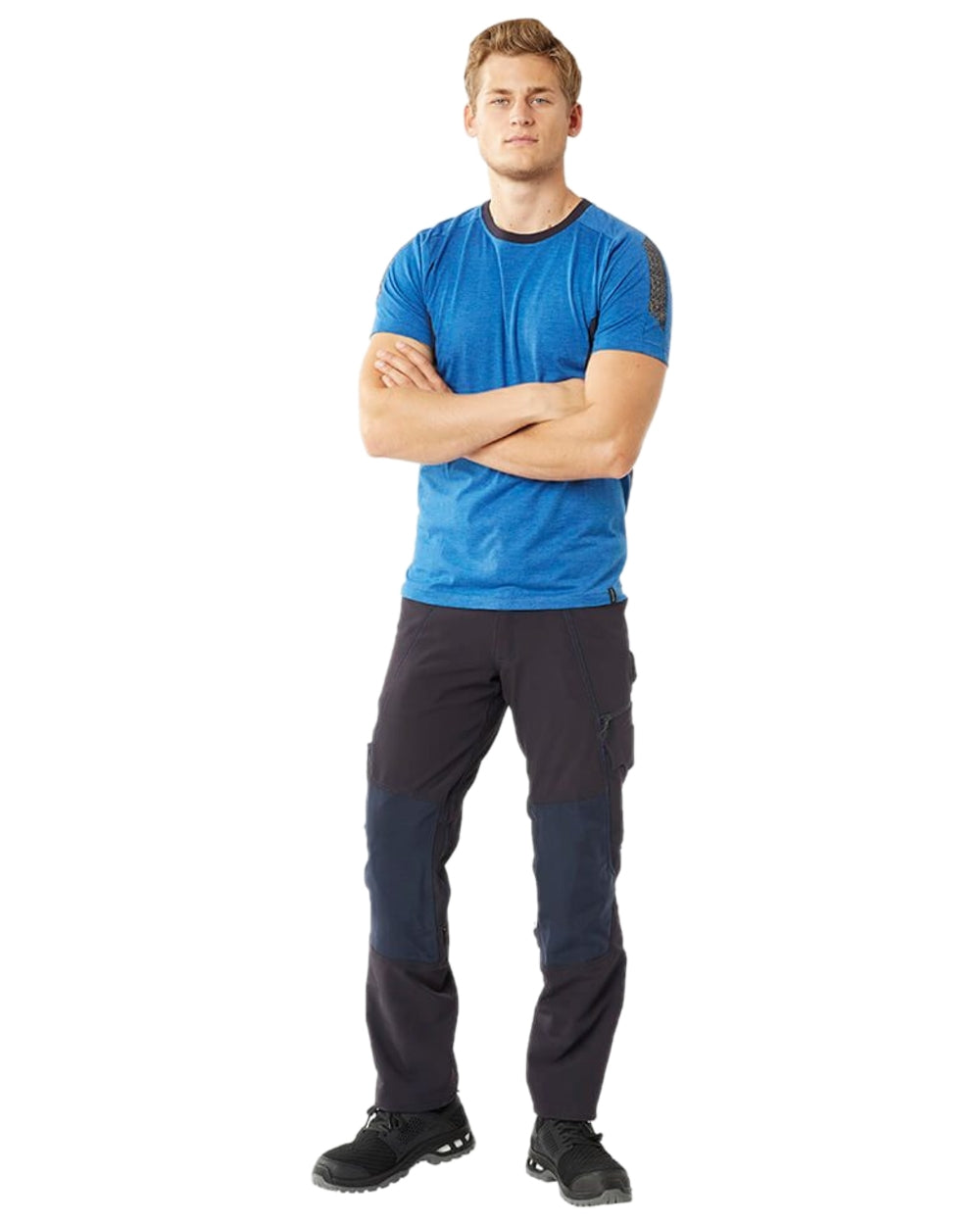 Azure Blue Dark Navy Colored Mascot Workwear Mens Accelerate Short Sleeve T-Shirt on white background
