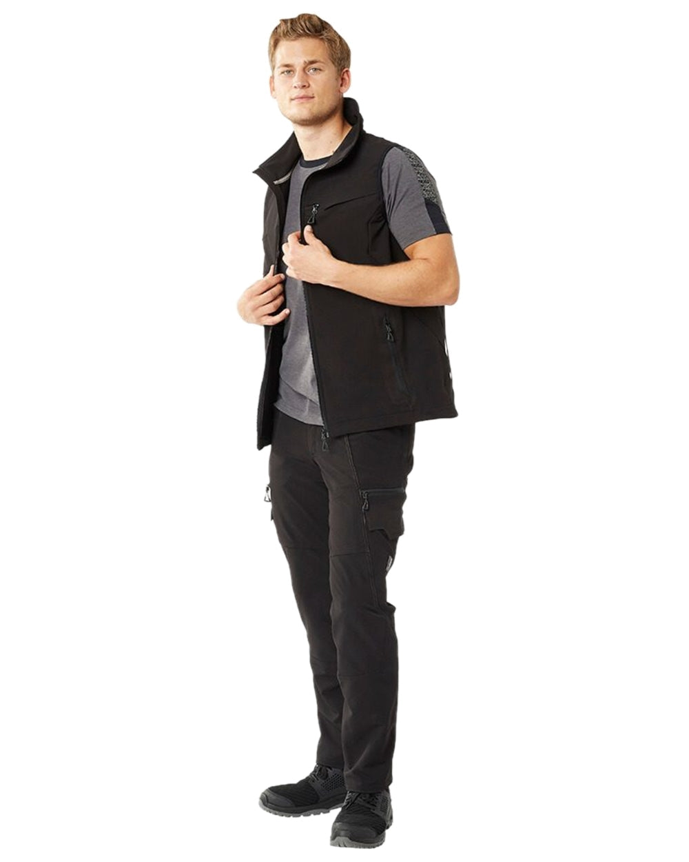 Dark Anthracite Black Colored Mascot Workwear Mens Accelerate Short Sleeve T-Shirt on white background