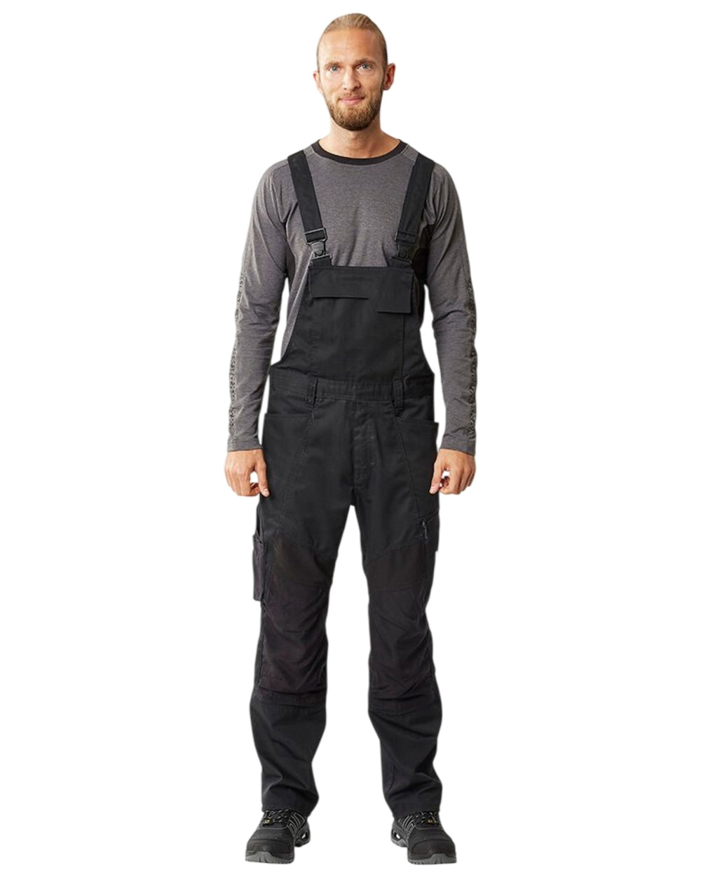 Black Coloured Mascot Workwear Mens Accelerate Stretch Zones Bib & Brace With Kneepad Pockets on white background