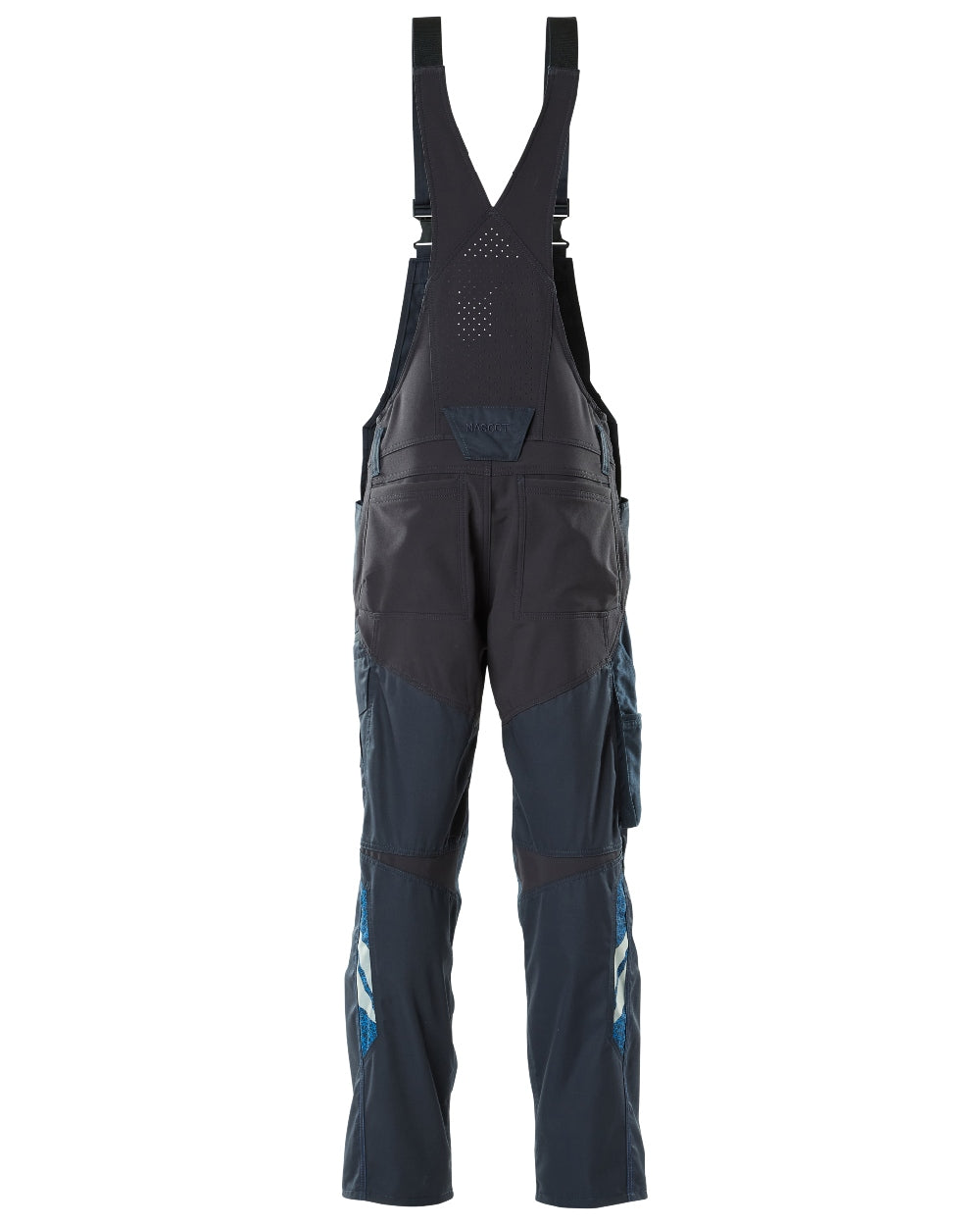 Dark Navy Coloured Mascot Workwear Mens Accelerate Stretch Zones Bib & Brace With Kneepad Pockets on white background