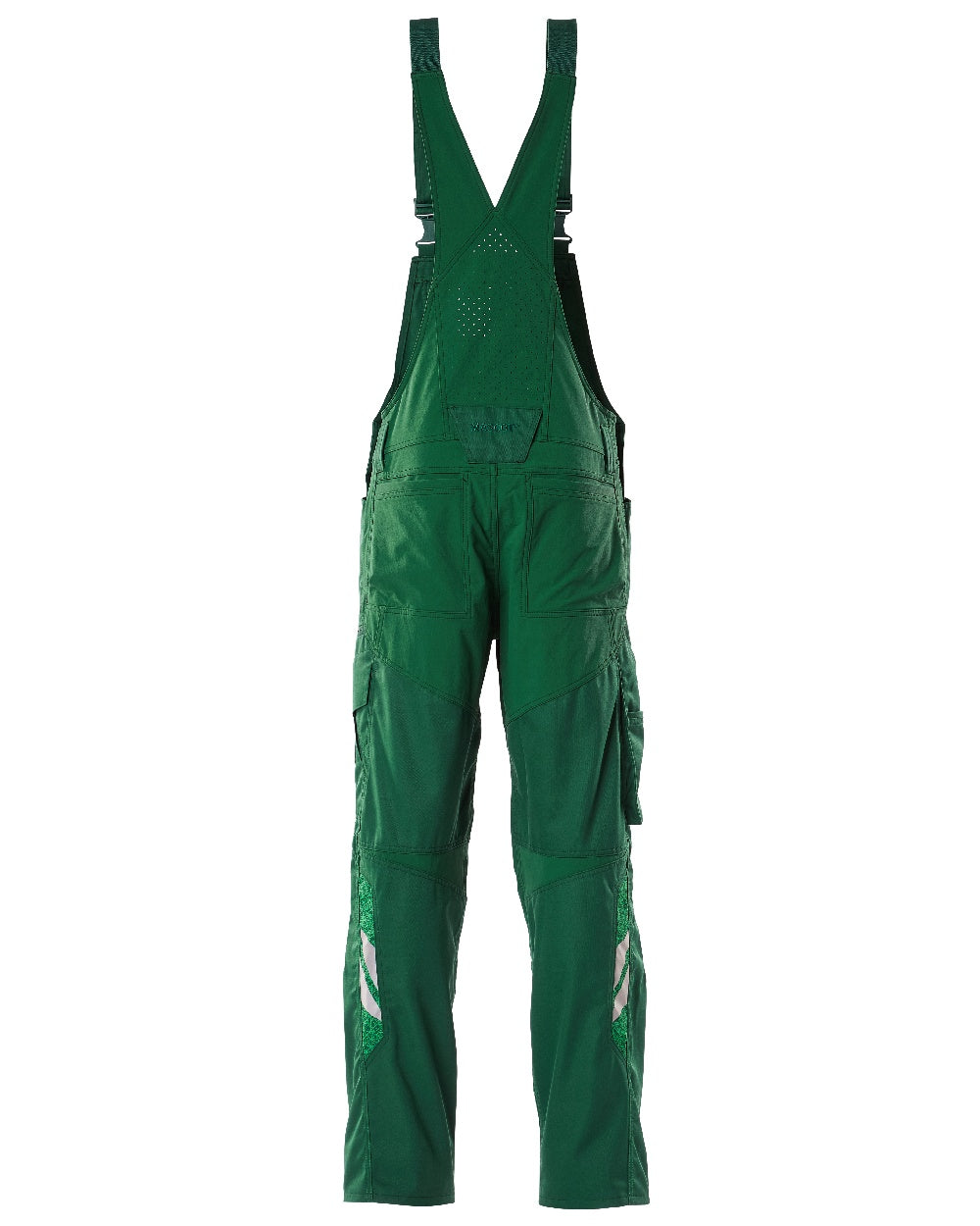 Green Coloured Mascot Workwear Mens Accelerate Stretch Zones Bib & Brace With Kneepad Pockets on white background