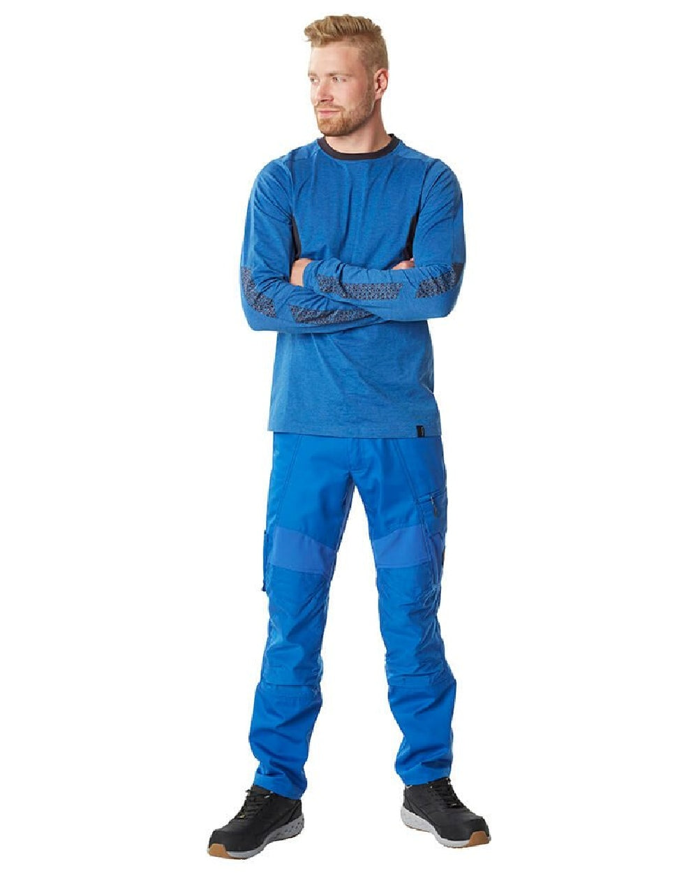 Azure Blue Coloured Mascot Workwear Mens Accelerate Stretch Zones Trousers on white background