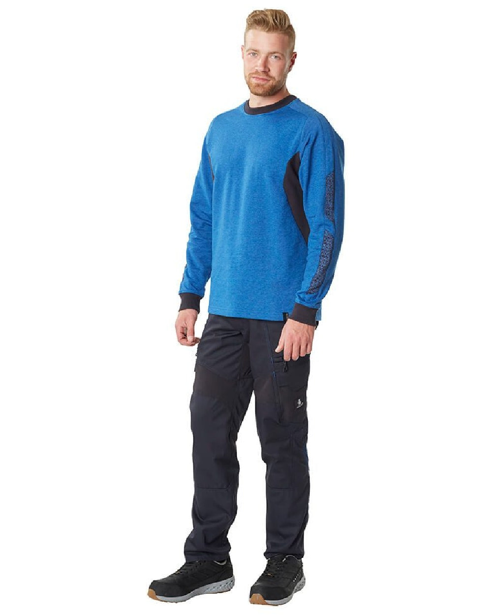 Azure Blue Dark Navy Coloured Mascot Workwear Mens Accelerate Sweatshirt on white background