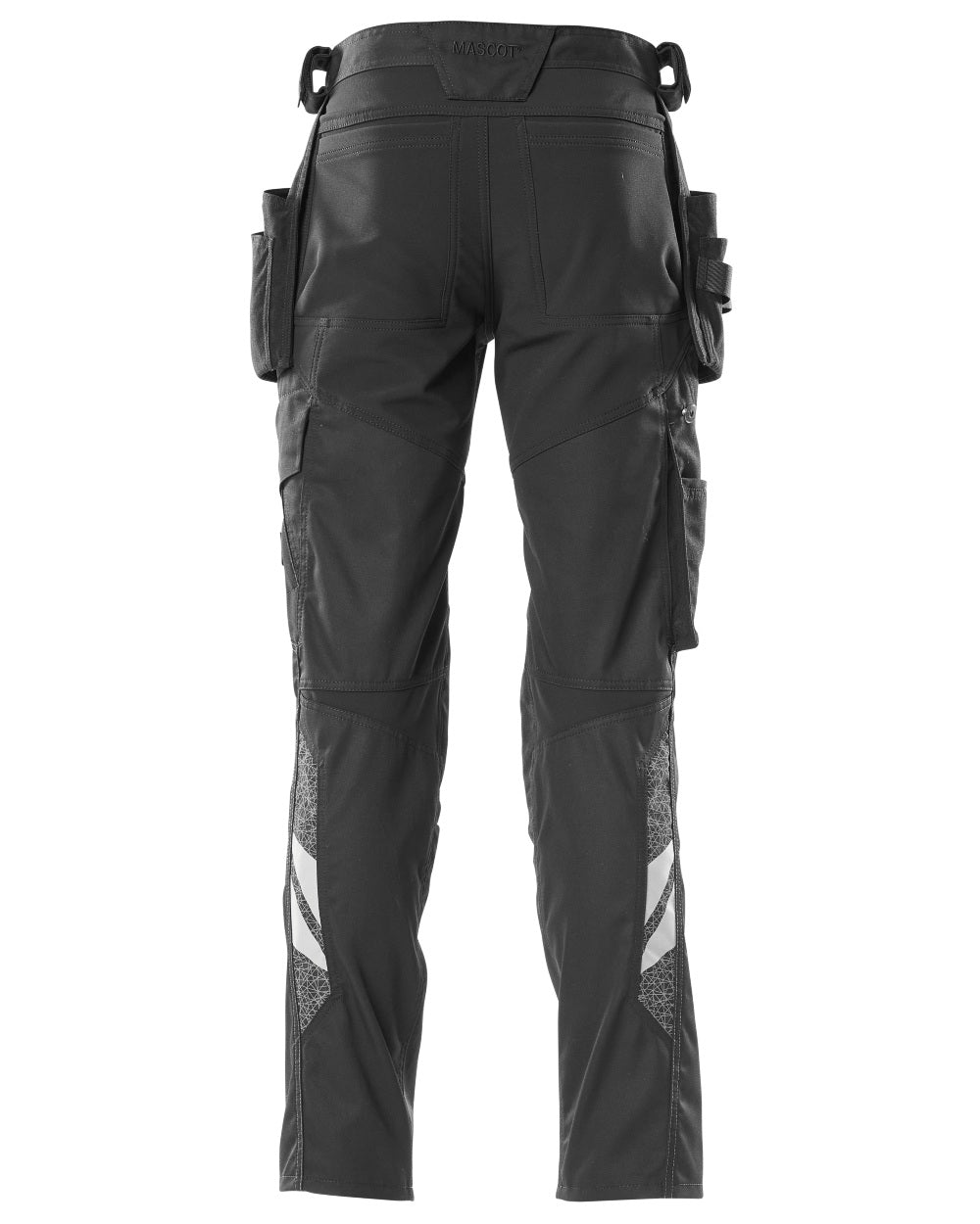 Black Coloured Mascot Workwear Mens Accelerate Trousers With Holster Pockets on white background
