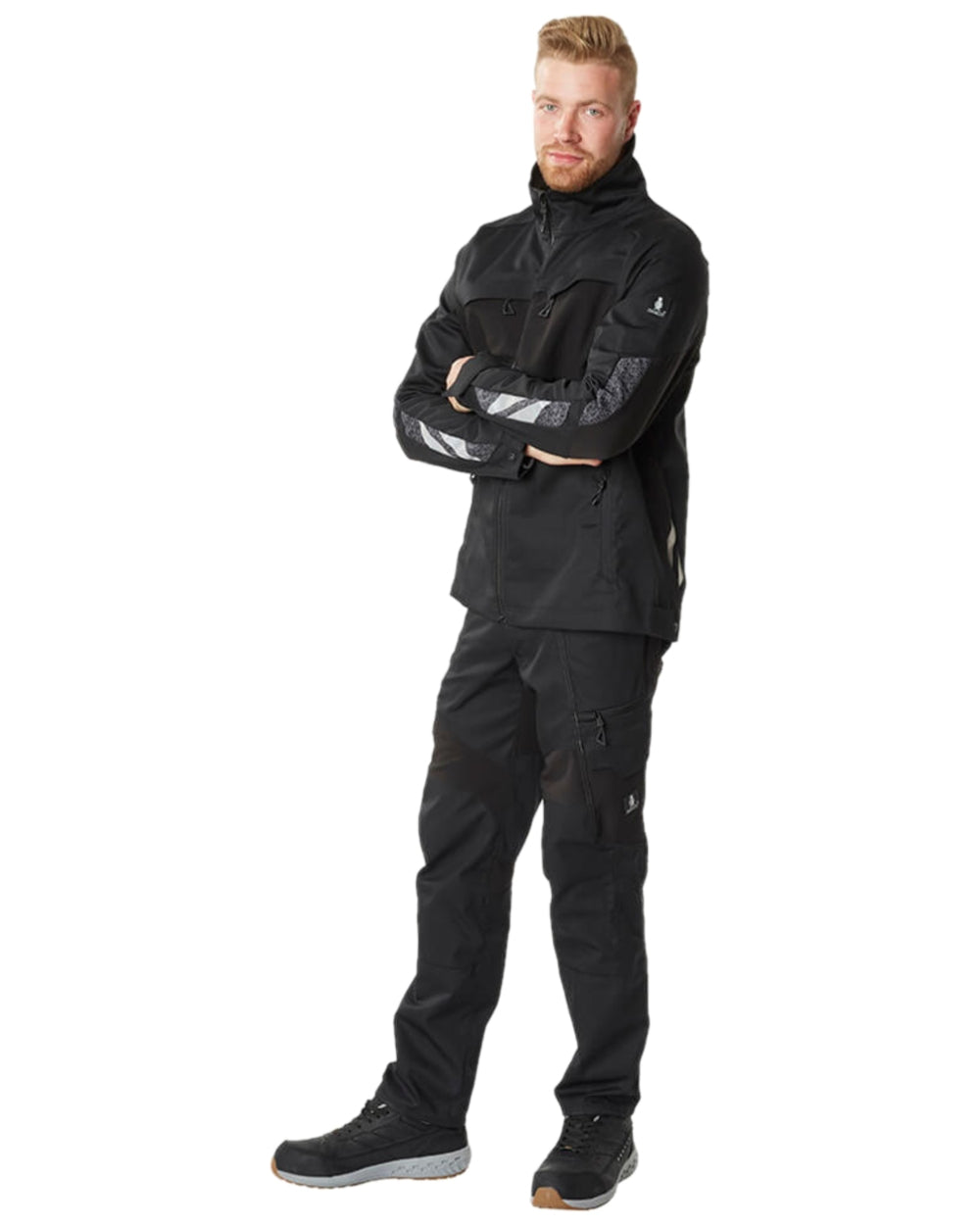 Black Coloured Mascot Workwear Mens Accelerate Trousers With Thigh Pockets on white background