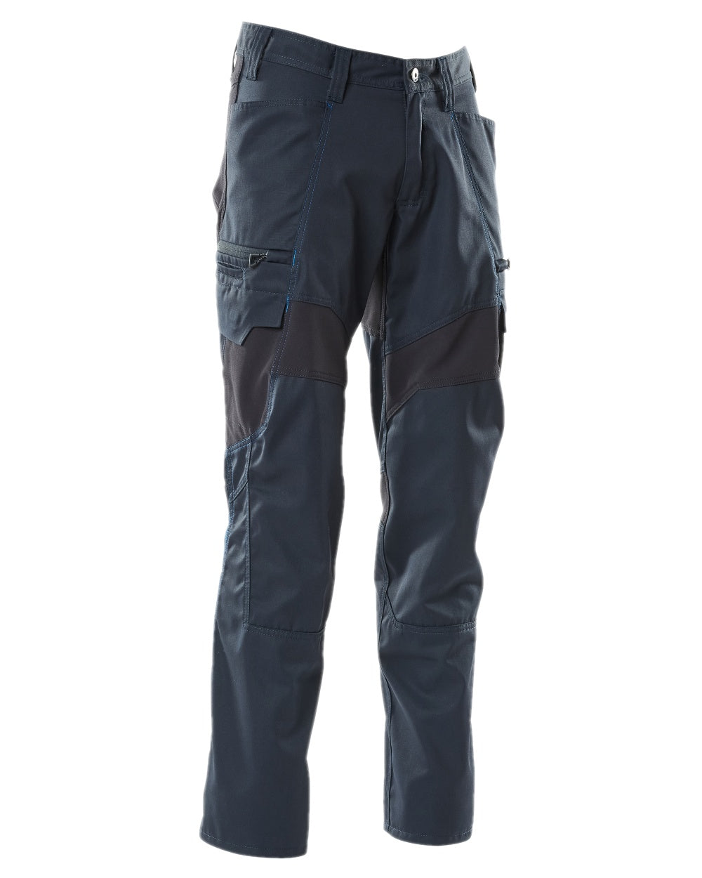 Dark Navy Coloured Mascot Workwear Mens Accelerate Trousers With Thigh Pockets on white background