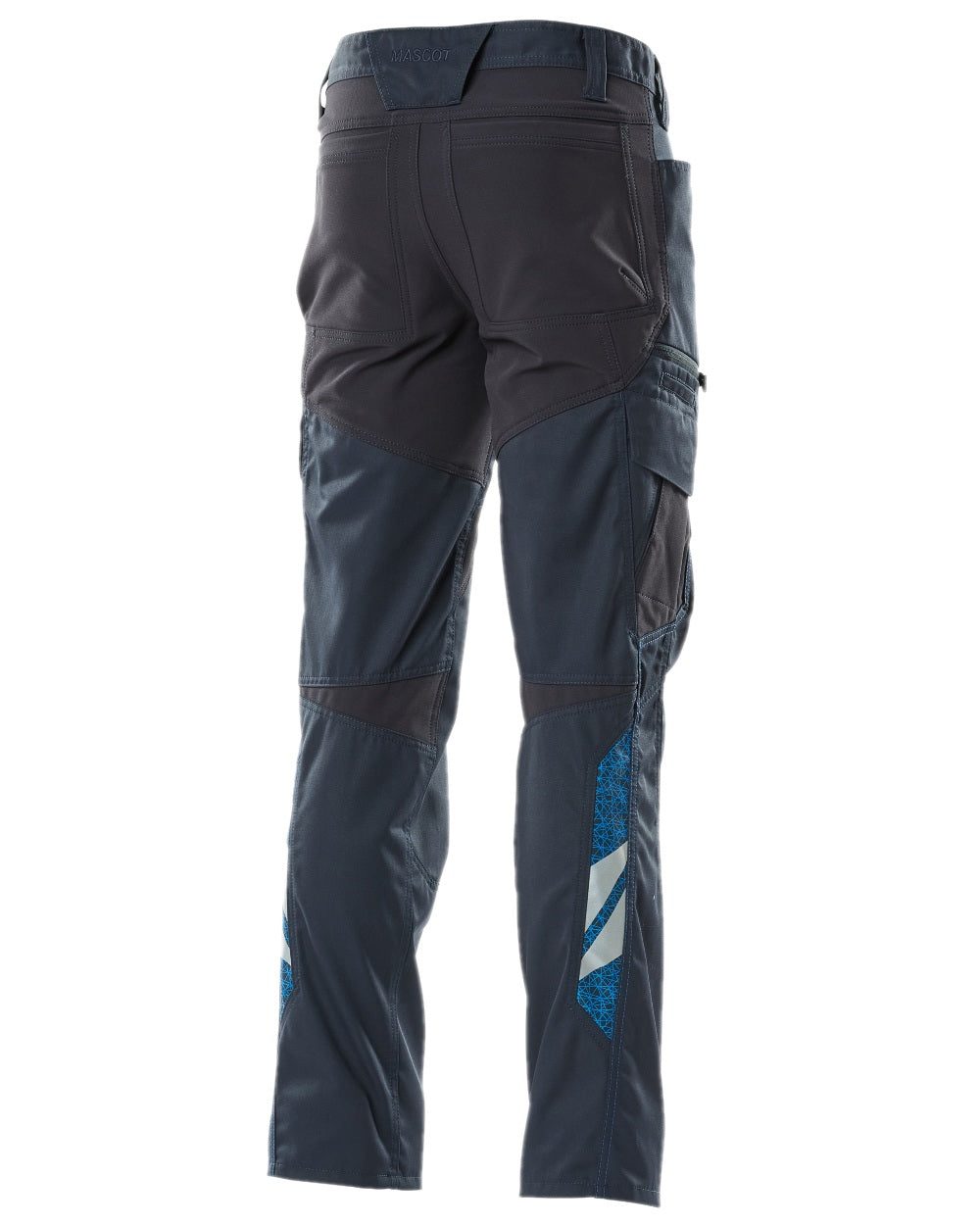 Dark Navy Coloured Mascot Workwear Mens Accelerate Trousers With Thigh Pockets on white background