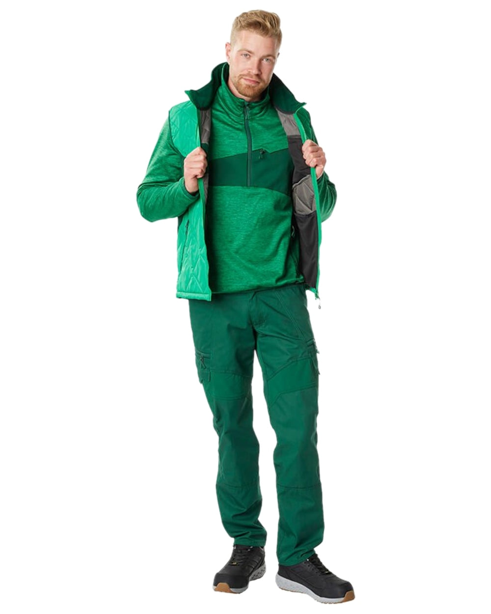 Green Coloured Mascot Workwear Mens Accelerate Trousers With Thigh Pockets on white background